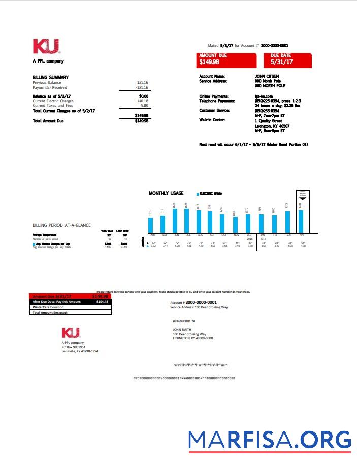 Downloadable USA Kentucky electricity utility bill template in Word and PDF format